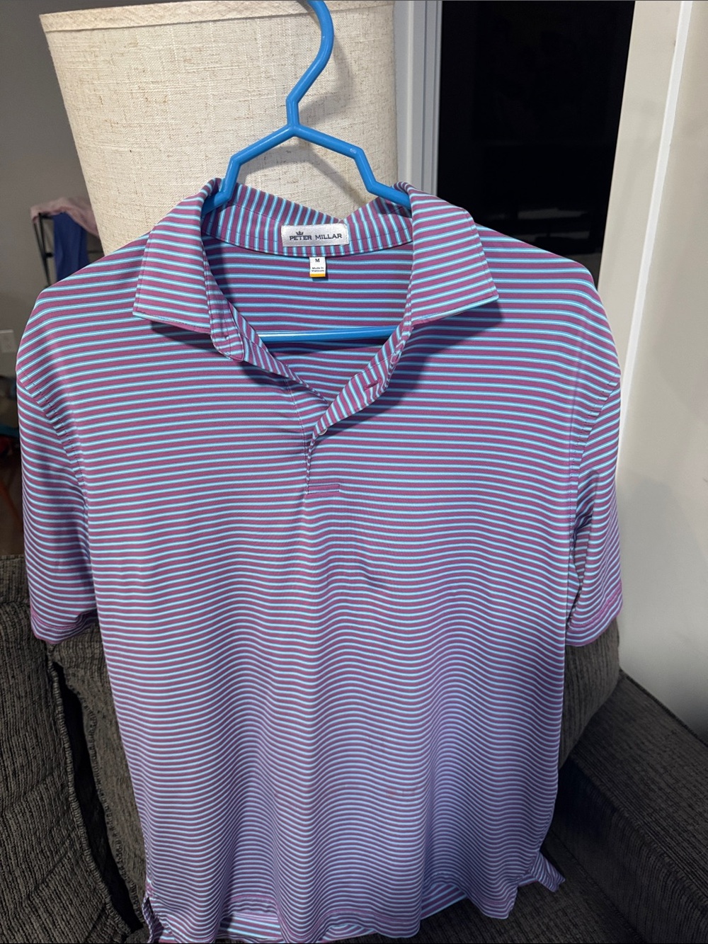 Peter Millar Lavender and White Striped Polo